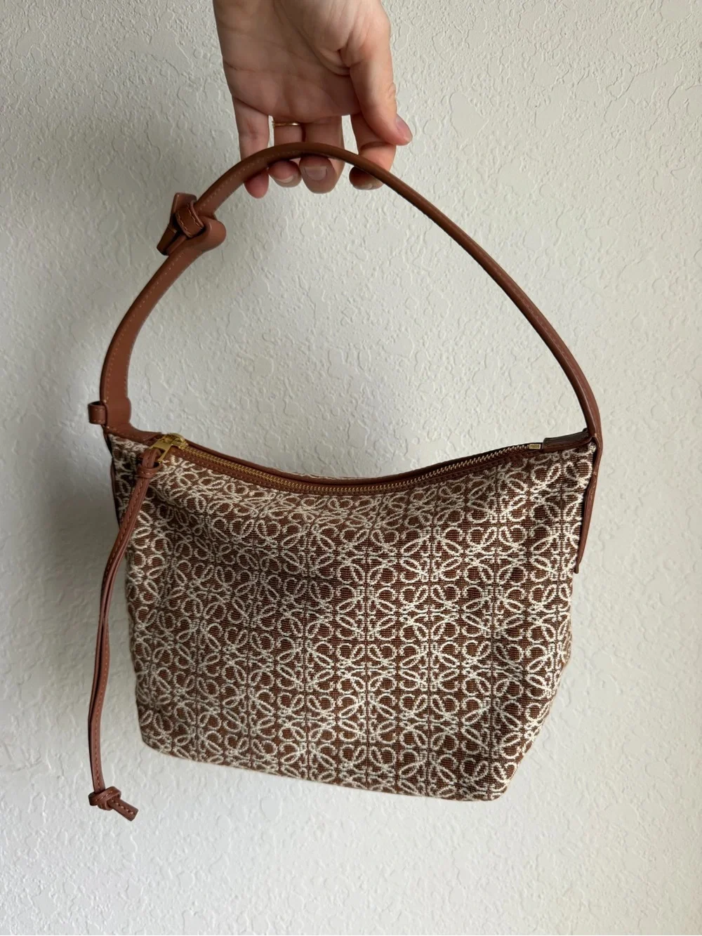 Loewe Small Anagram Cubi Bag Brown Jacquard and Leather